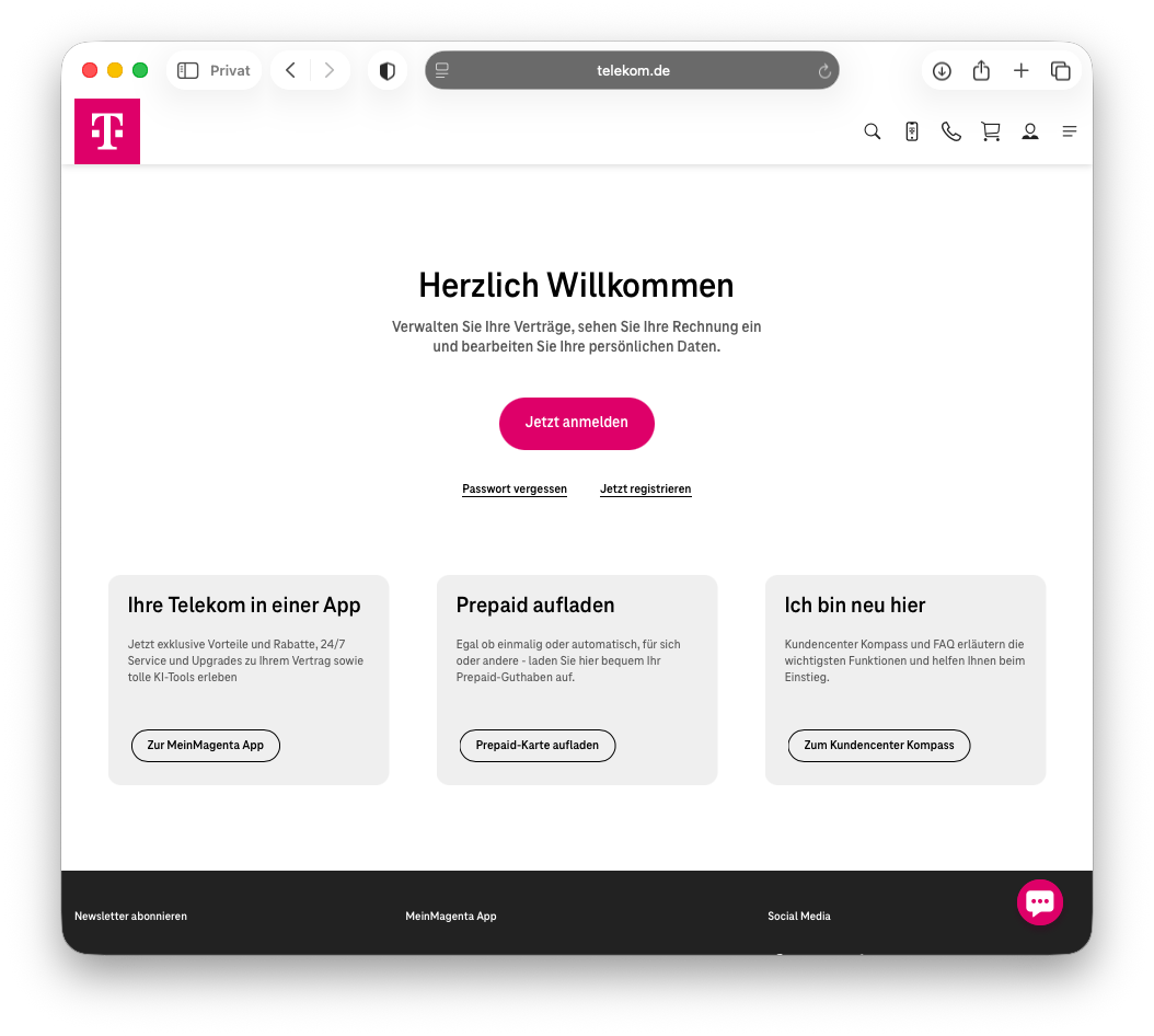 Kundencenter vor dem Login