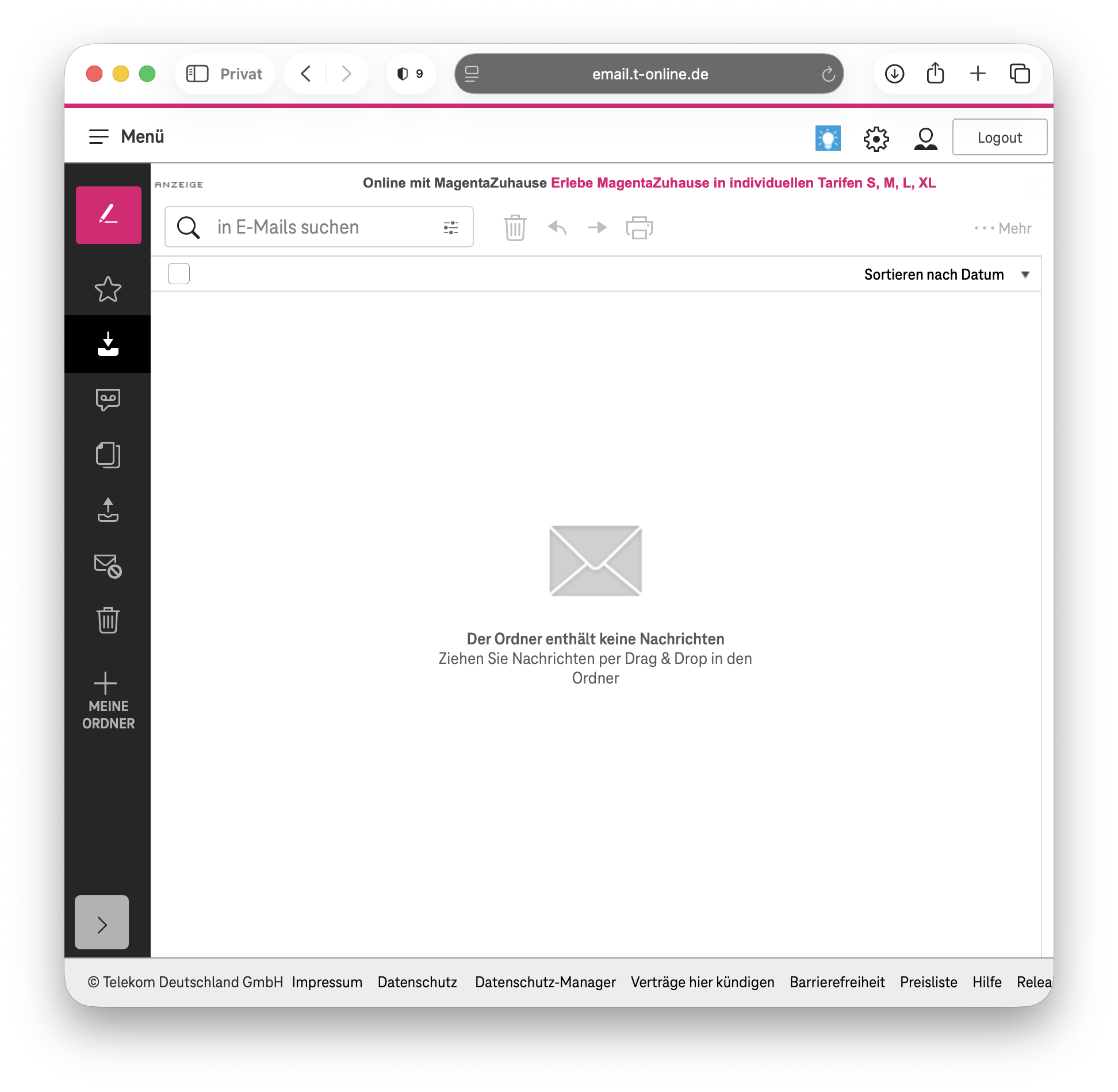 E-Mail-Center Hauptansicht