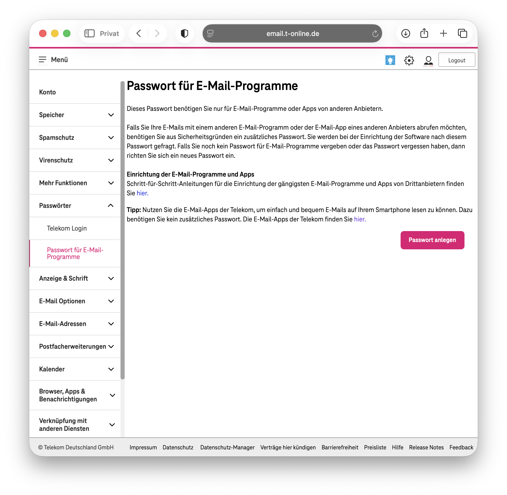 E-Mail-Center alle Einstellungen